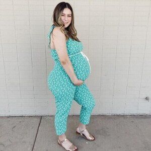 The Nines by Hatch Jumpsuit Green Floral Flounce